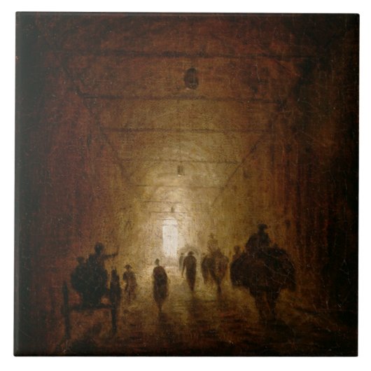 Reiter und Fußgänger, die durch ein gewölbtes P Fliese (Vorderseite)