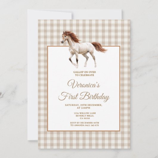 Reiter zum ersten Geburtstag Galopp Über Einladung (Vorderseite)