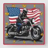 Reiterfahrt unter amerikanischer Flagge mit Stolz Quadratische Wanduhr (Vorderseite)