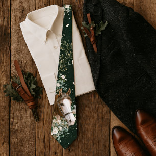 Reiterliche Hochzeit Weiße Rose & Pferd Jägergrün Krawatte