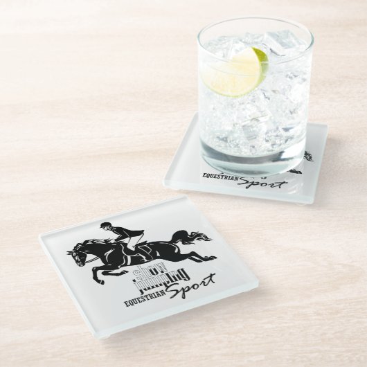 Reitershowspringen Glasuntersetzer (Schrägansicht)