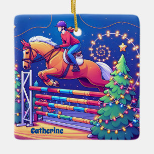Reitfrauen Jumping Pferd Weihnachten Keramikornament