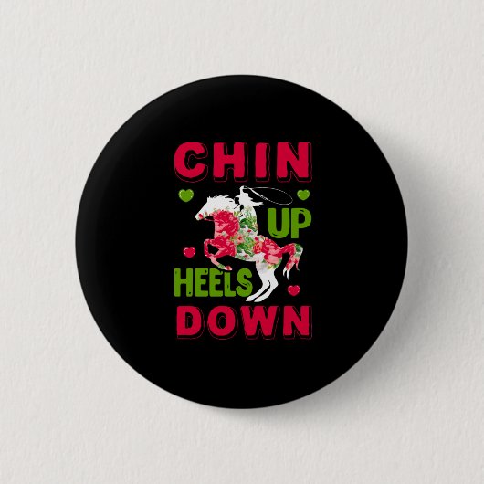 Reitgeschenk | Chin Up Heels Down Button (Vorderseite)
