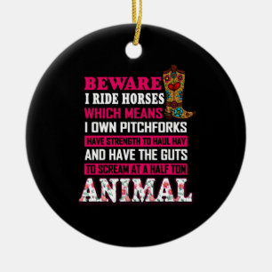 Reitgeschenk Vorsicht bei Pferden Keramik Ornament