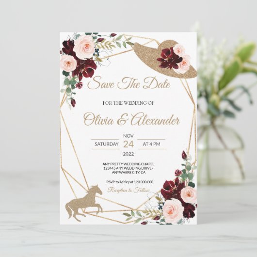 Reithochzeit speichert das Datum Einladung (Stehend Vorderseite)