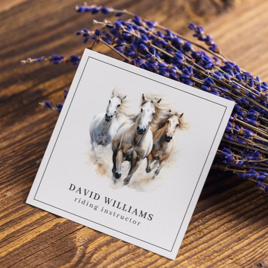 Reitlehrer | Wasserfarbe des Reitzentrums Quadratische Visitenkarte