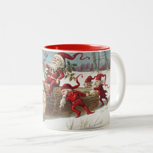 Reitlog des Weihnachtsmanns als Elfen Push und Pul Zweifarbige Tasse (VorderseiteRechts)