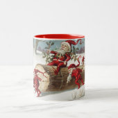 Reitlog des Weihnachtsmanns als Elfen Push und Pul Zweifarbige Tasse (Mittel)