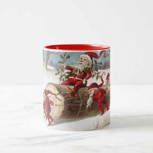 Reitlog des Weihnachtsmanns als Elfen Push und Pul Zweifarbige Tasse (Mittel)