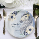 Reitmädchen Babydusche personalisiert Pappteller<br><div class="desc">Reitmädchen gethemed Baby Dusche Aquarell Blume schöne Pferd Portrait Baby Dusche personalisierte Namen Papier Teller.</div>
