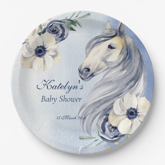 Reitmädchen Babydusche personalisiert Pappteller (Vorderseite)