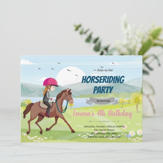 Reitmädchen Geburtstag Einladung (Stehend Vorderseite)