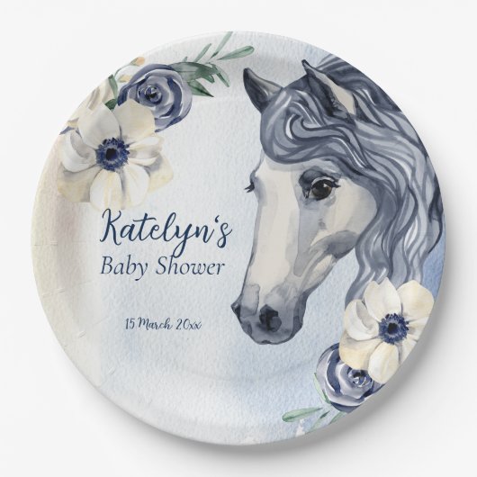 Reitmädchen mit Baby-Duschgeschirr Pappteller (Vorderseite)