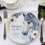 Reitmädchen mit Baby-Duschgeschirr Pappteller<br><div class="desc">Blume in der Ranch der Aquarellfarbe Baby Dusche personalisierte Teller.</div>