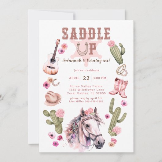 Reitpferd 1. Geburtstag Party Einladung (Vorderseite)