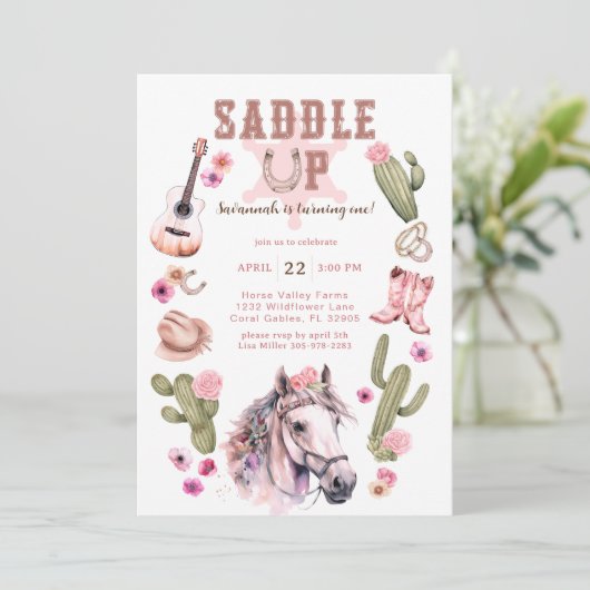 Reitpferd 1. Geburtstag Party Einladung (Stehend Vorderseite)