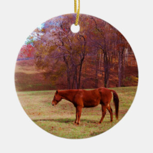 Reitpferd auf einem Grasfeld Keramikornament