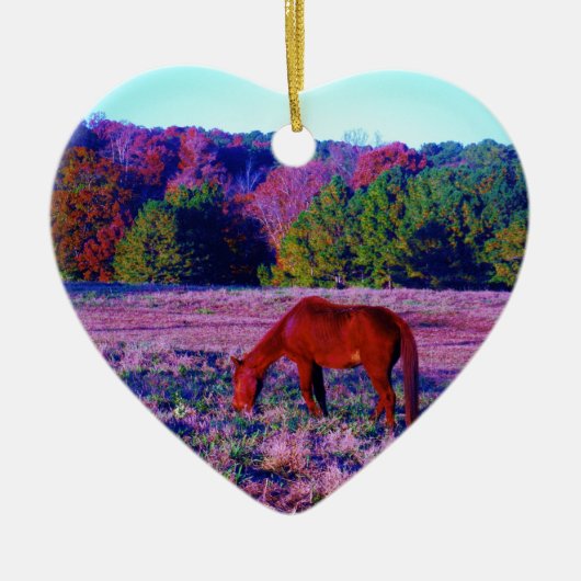 Reitpferd im Lila Gras Keramik Ornament (Vorne)