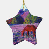 Reitpferd im Lila Gras Keramik Ornament (Links)