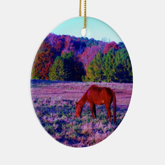 Reitpferd im Lila Gras Keramik Ornament (Rechts)