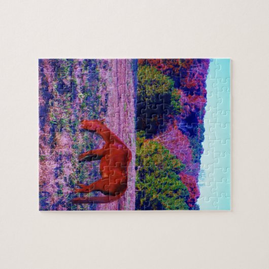 Reitpferd im Lila Gras Puzzle (Horizontal)
