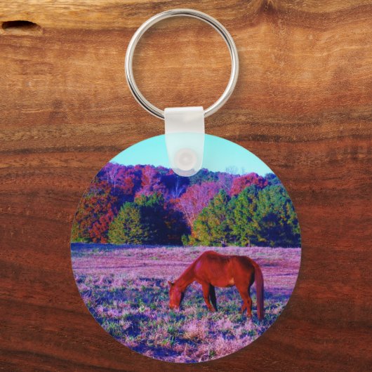 Reitpferd im Lila Gras Schlüsselanhänger (Vorderseite)