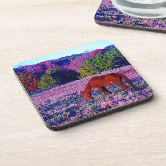 Reitpferd im Lila Gras Untersetzer (Linke Seite)