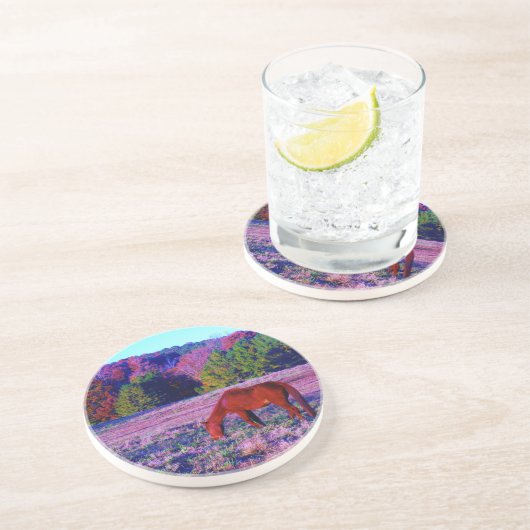 Reitpferd im Lila Gras Untersetzer (Seite)