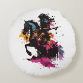 Reitpferd in Aquarell Rundes Kissen (Rückseite)