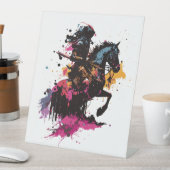 Reitpferd in Aquarellmauer Sockelschild (In Situ)