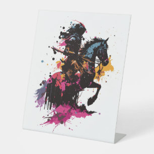 Reitpferd in Aquarellmauer Sockelschild