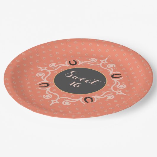 Reitpferd Monogram Pappteller (Schrägansicht)