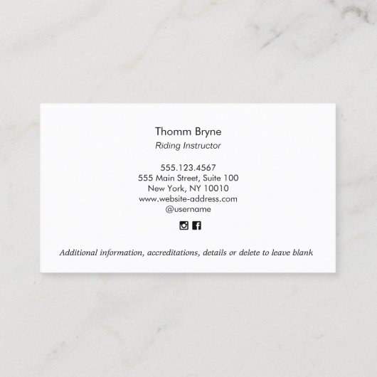 Reitpferd Rustikale Visitenkarte (Rückseite)