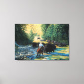 Reitpferd und Angusrinder und Fluss Leinwanddruck (Vorderseite)