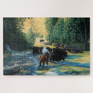 Reitpferd und Angusrinder und Fluss Puzzle