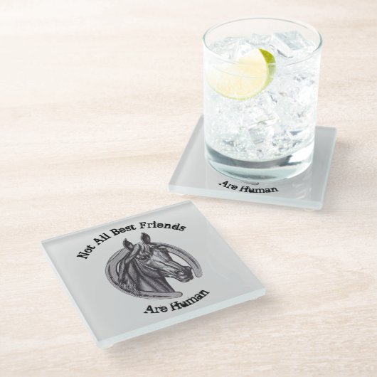 Reitpferd Vintag Etching Pferdereiten Glasuntersetzer (Schrägansicht)