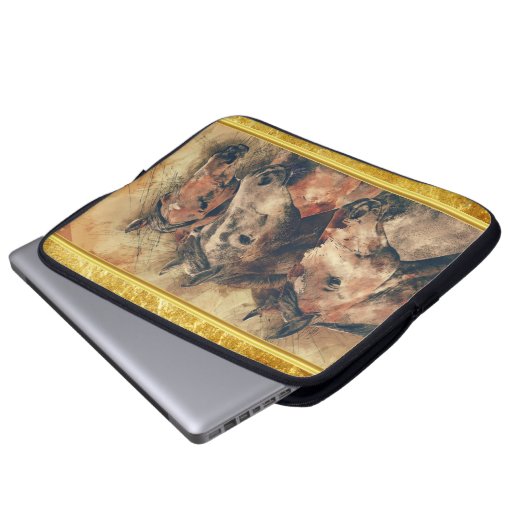 Reitpferde auf einem Feld Laptopschutzhülle (Vorne Knopf)