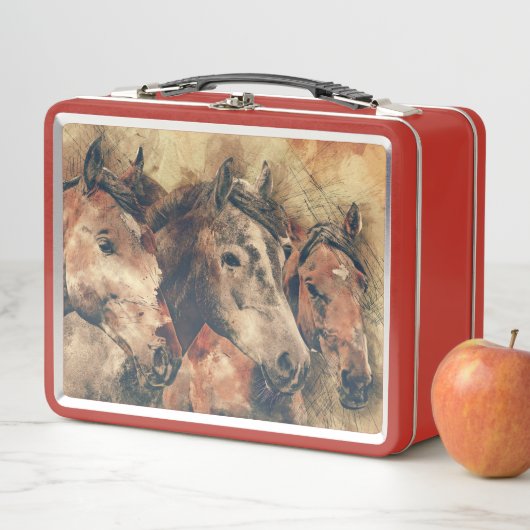Reitpferde auf einem Feld Metall Brotdose (Beispiel)