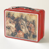 Reitpferde auf einem Feld Metall Brotdose (Rückseite)