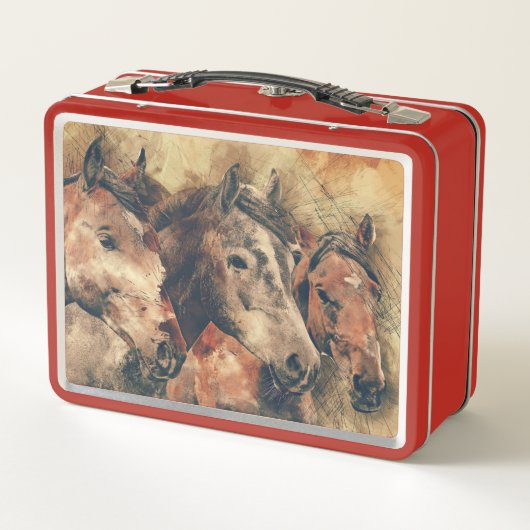 Reitpferde auf einem Feld Metall Brotdose (Rückseite)