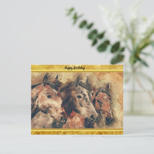 Reitpferde auf einem Feld Postkarte (Stehend Vorderseite)