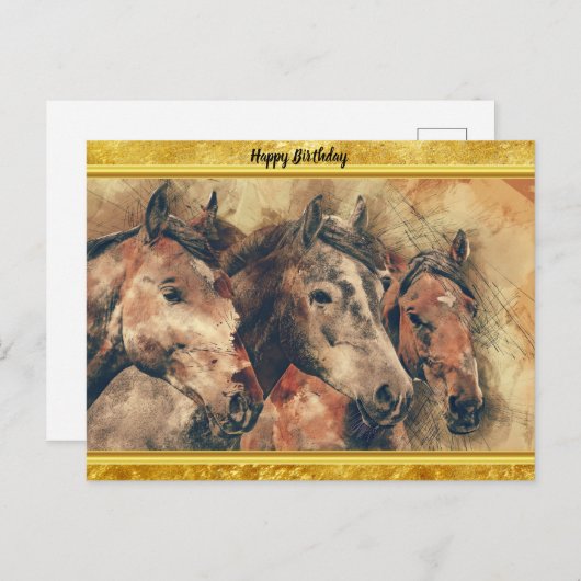 Reitpferde auf einem Feld Postkarte (Vorne/Hinten)