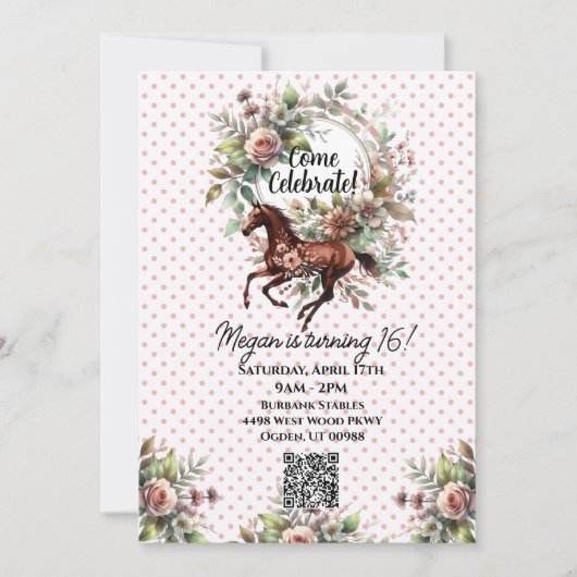 Reitpferde Blume Einladung (Vorderseite)