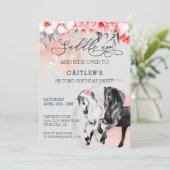 Reitpferde Blume Rot Schwarz Einladung (Stehend Vorderseite)