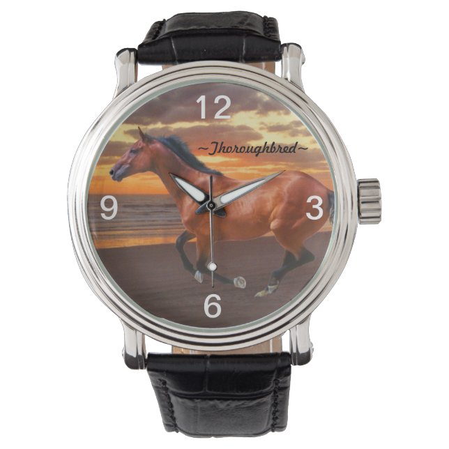 Reitpferde Galopp Sonnenaufgang Armbanduhr (Vorderseite)