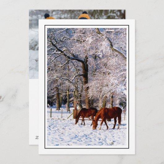 Reitpferde im Schnee Feiertagskarte (Vorne/Hinten)