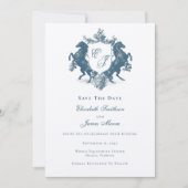 Reitpferde Monogram Horses Wappen Aquamarin Blue W Save The Date (Vorderseite)