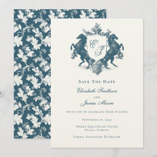 Reitpferde Monogram Horses Wappen Aquamarin Blue W Save The Date