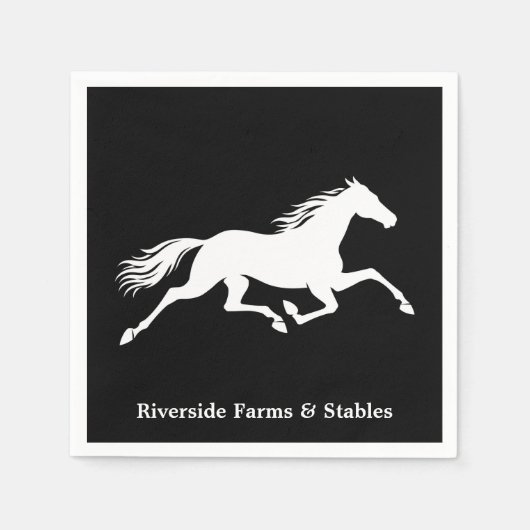 Reitpferdestall Name Schwarz Serviette (Vorderseite)