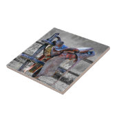 Reitsattel auf dem Corral Fence Western Fliese (Seite)